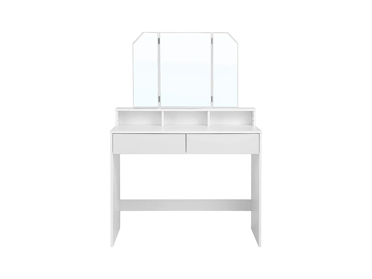 Tocador blanco con espejo de 3 paneles y 2 cajones - L100 cm