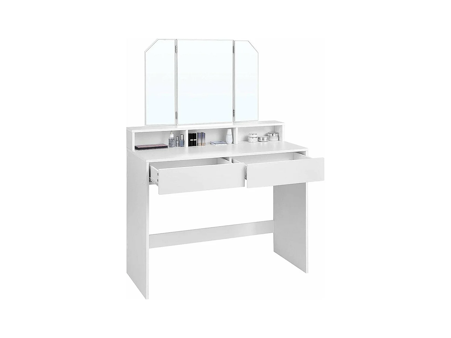 Tocador blanco con espejo de 3 paneles y 2 cajones - L100 cm