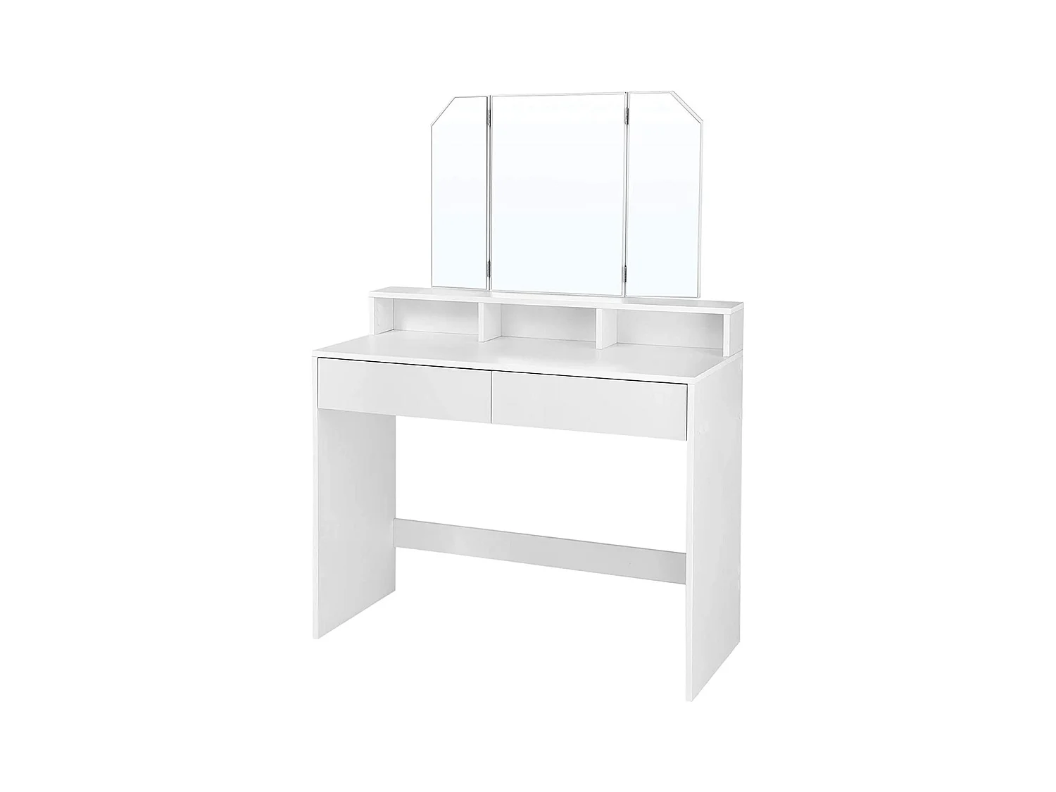 Tocador blanco con espejo de 3 paneles y 2 cajones - L100 cm