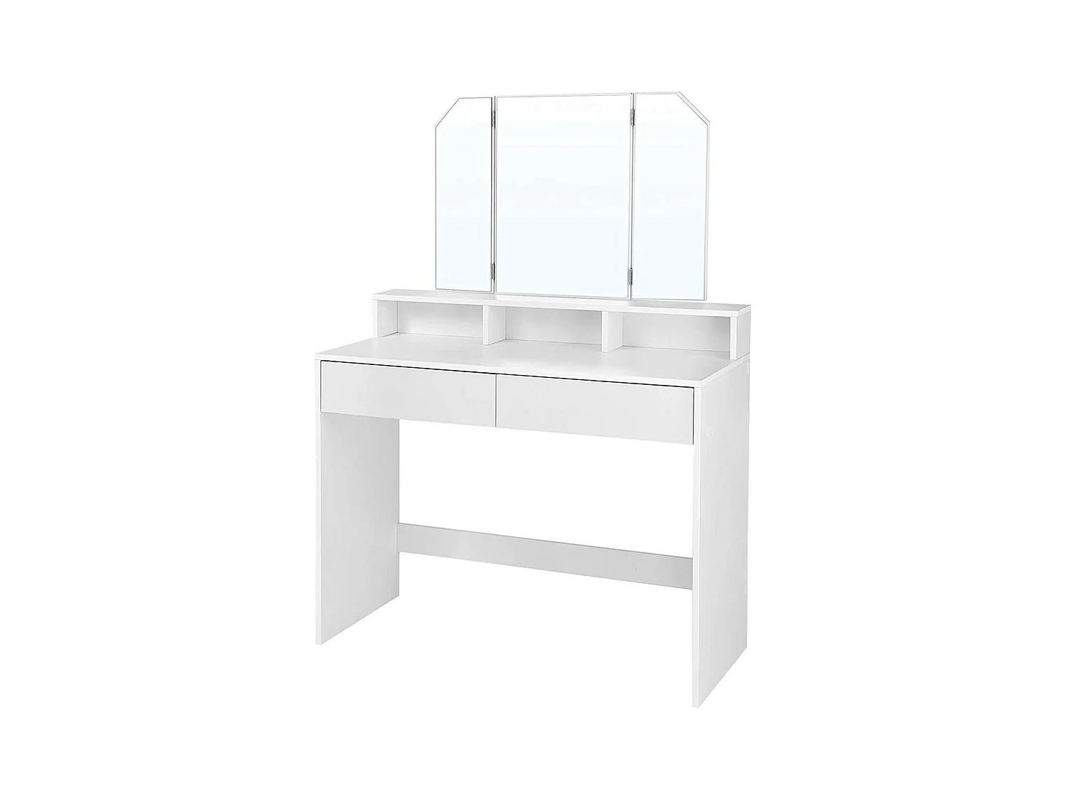 Tocador blanco con espejo de 3 paneles y 2 cajones - L100 cm
