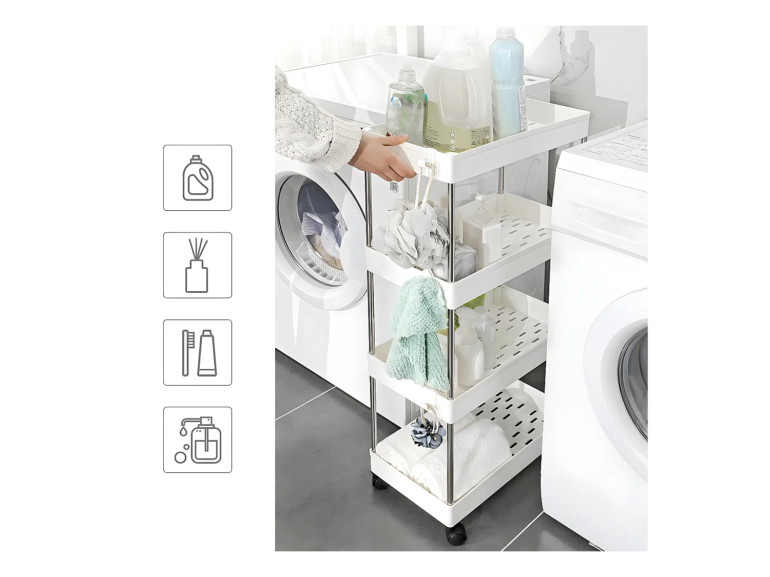 Servierwagen auf Rollen 4 Ebenen weiß - L40 x H86 cm