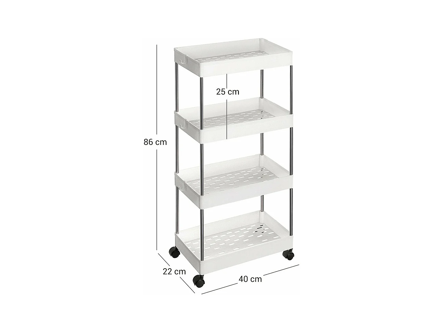 Serveerwagen op wielen 4 niveaus wit - L40 x H86 cm