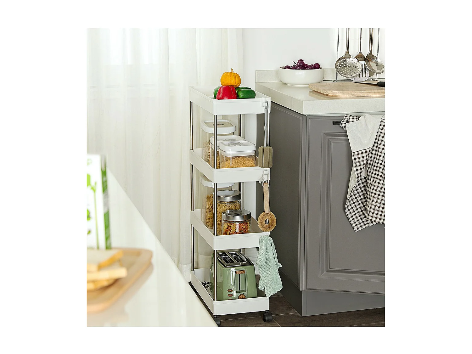 Desserte sur roulettes 4 niveaux blanche - L40 x H86 cm