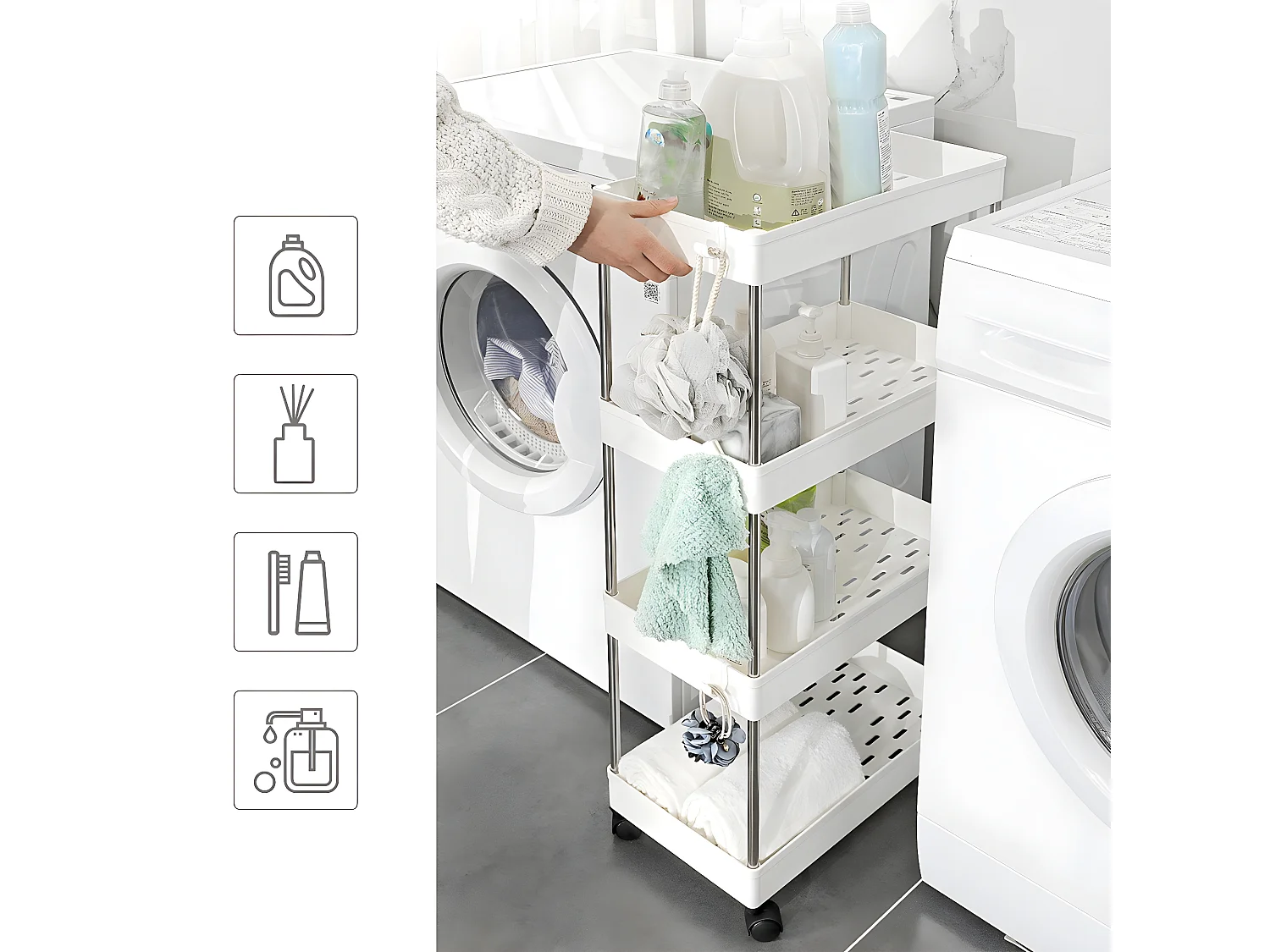 Desserte sur roulettes 4 niveaux blanche - L40 x H86 cm