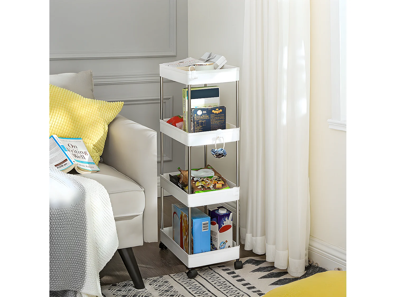 Desserte sur roulettes 4 niveaux blanche - L40 x H86 cm