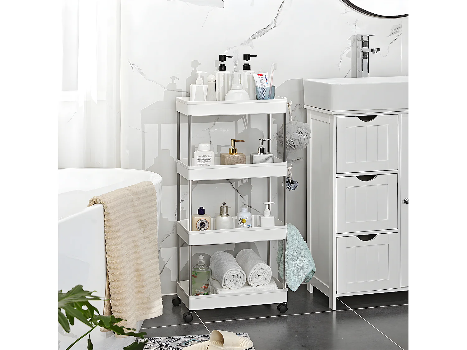 Desserte sur roulettes 4 niveaux blanche - L40 x H86 cm