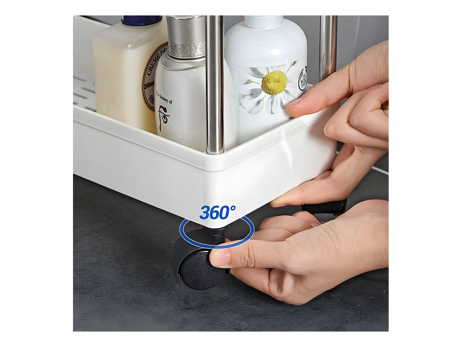 Weißer Servierwagen auf Rollen mit 4 Ebenen - L12,5 x H86 cm