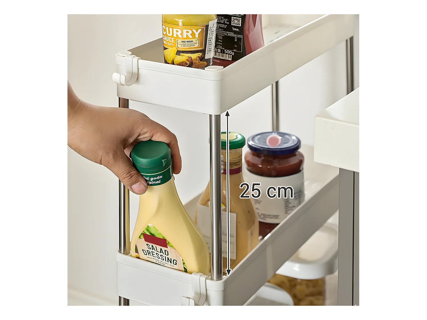 Weißer Servierwagen auf Rollen mit 4 Ebenen - L12,5 x H86 cm