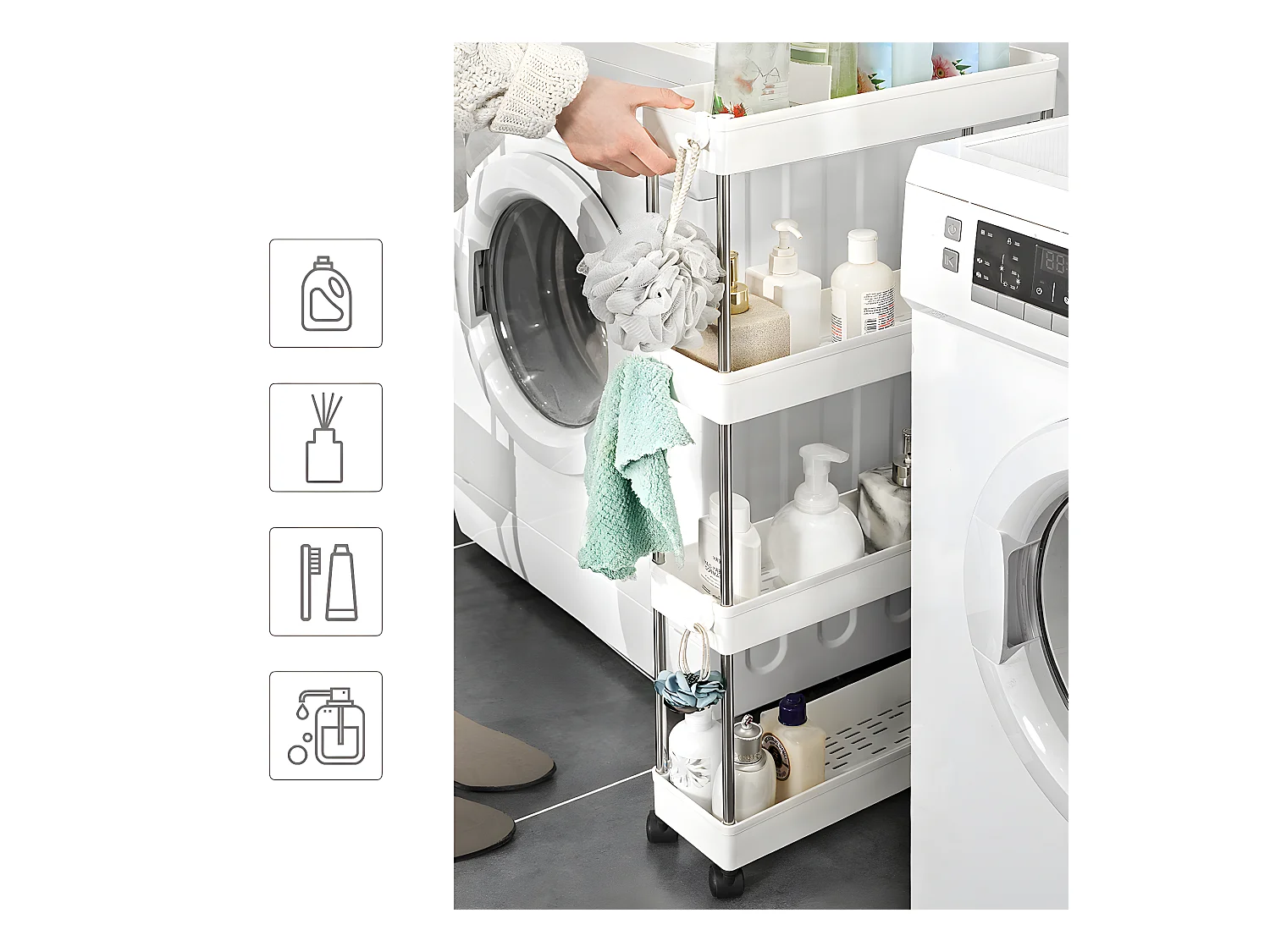 Desserte blanche sur roulettes à 4 niveaux - L12,5 x H86 cm