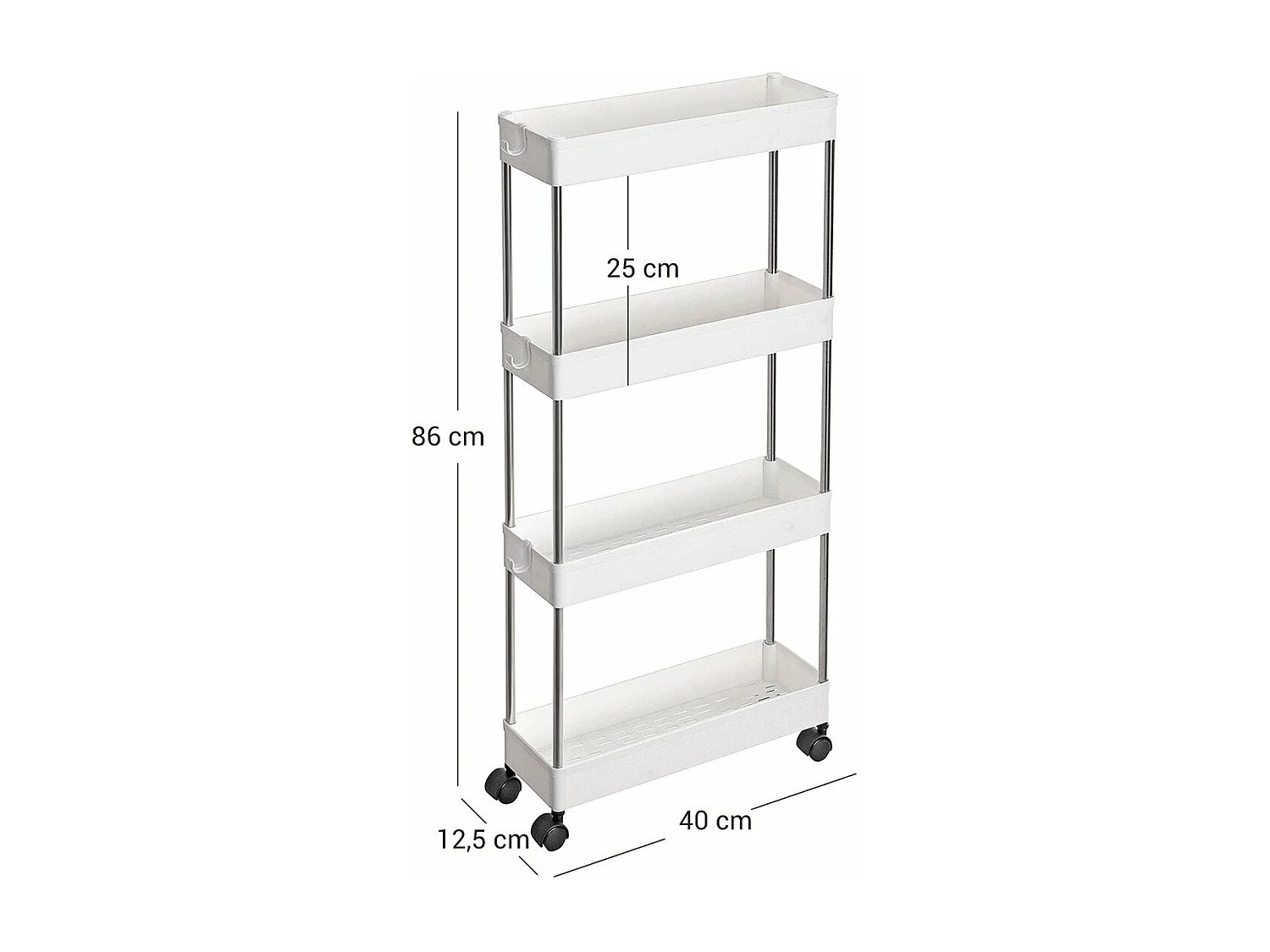 Desserte blanche sur roulettes à 4 niveaux - L12,5 x H86 cm