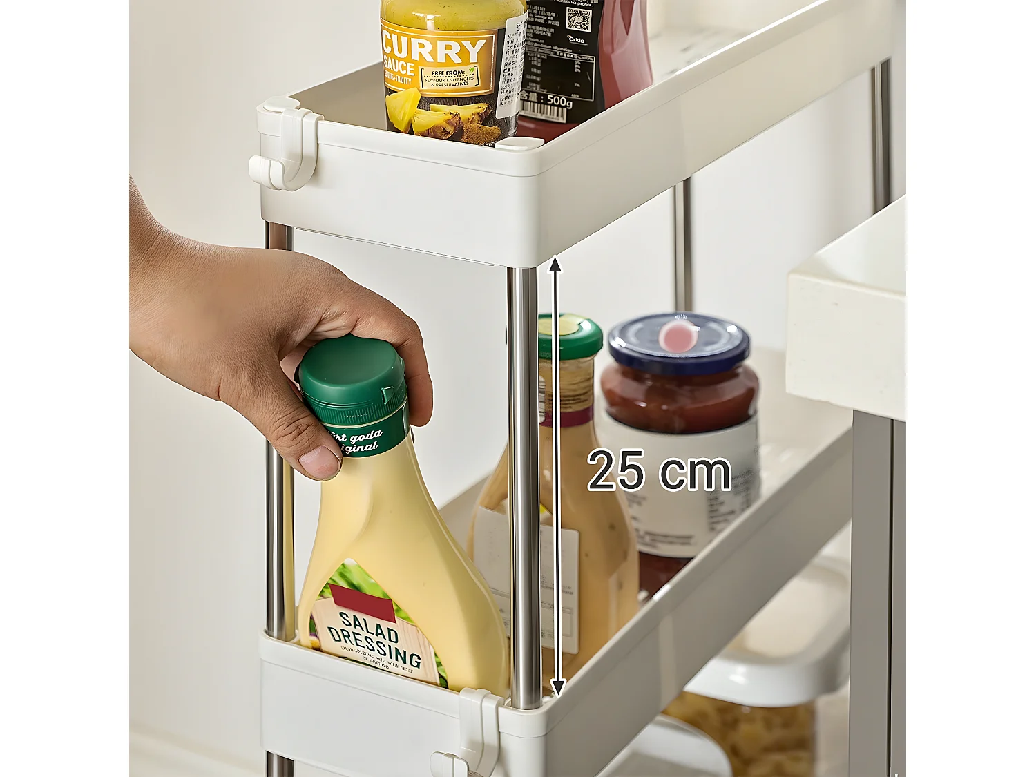 Desserte blanche sur roulettes à 4 niveaux - L12,5 x H86 cm