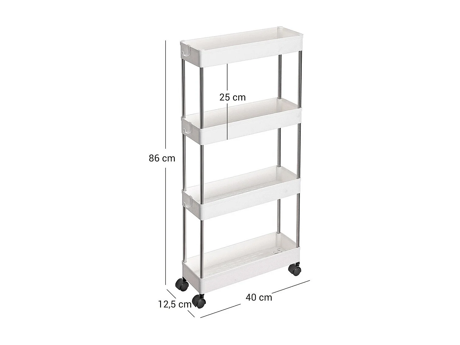 Desserte blanche sur roulettes à 4 niveaux - L12,5 x H86 cm