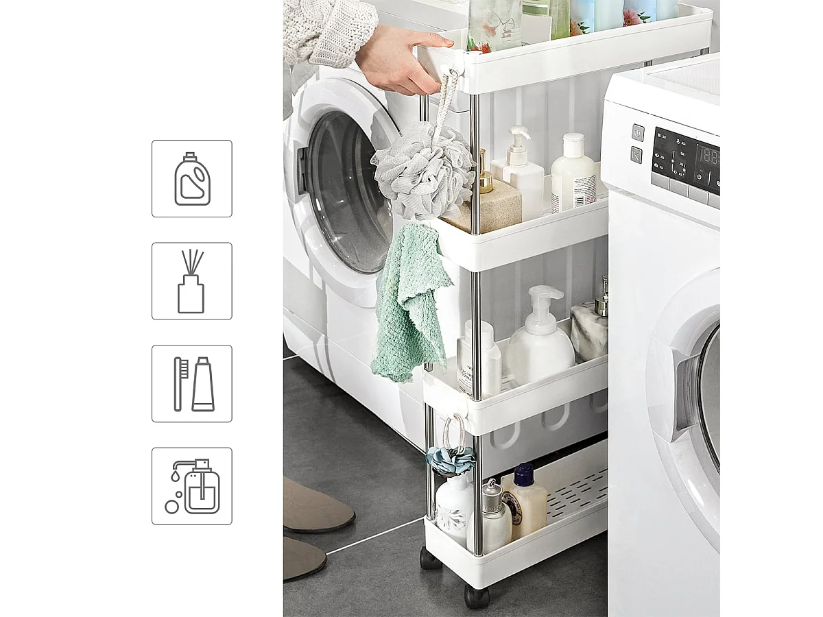 Witte bijzettafel op wielen met 4 niveaus - L12,5 x H86 cm