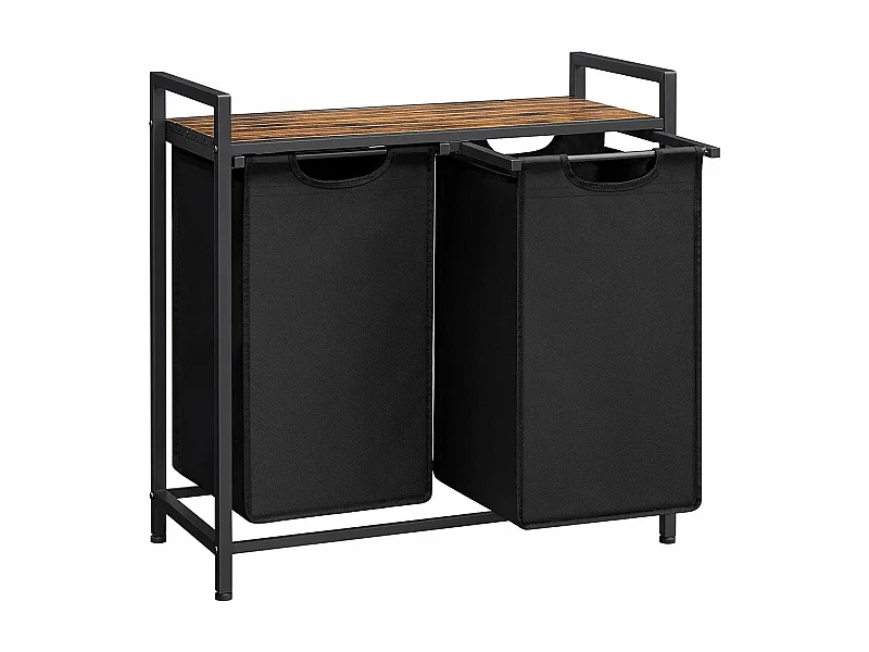 Cesto de ropa con 2 bolsas de tela negra Oxford y marco de metal - L73 x A72 cm