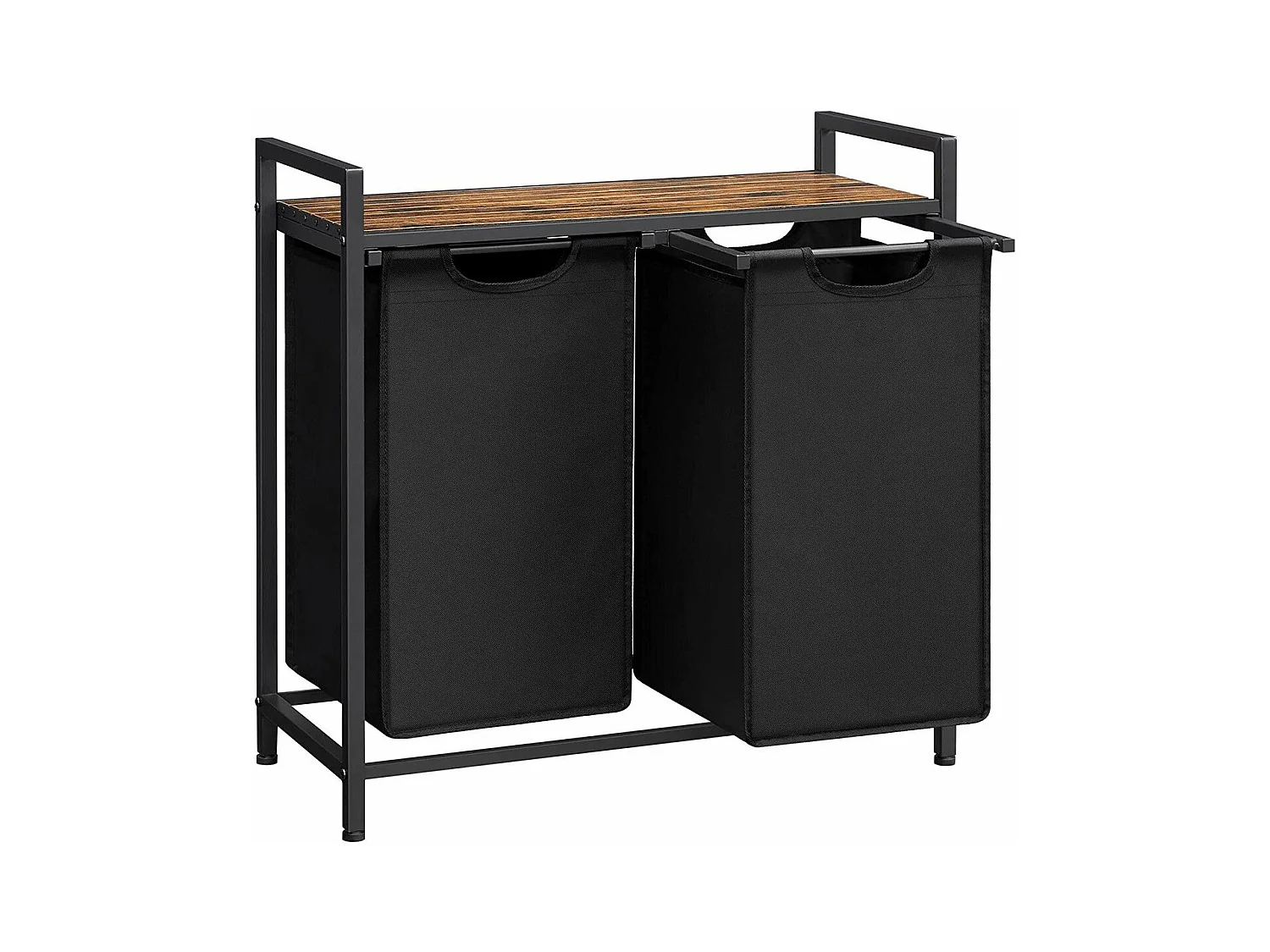 Panier à Linge avec 2 Sacs en Tissu Oxford Noir et Cadre Métal - L73 x H72 cm