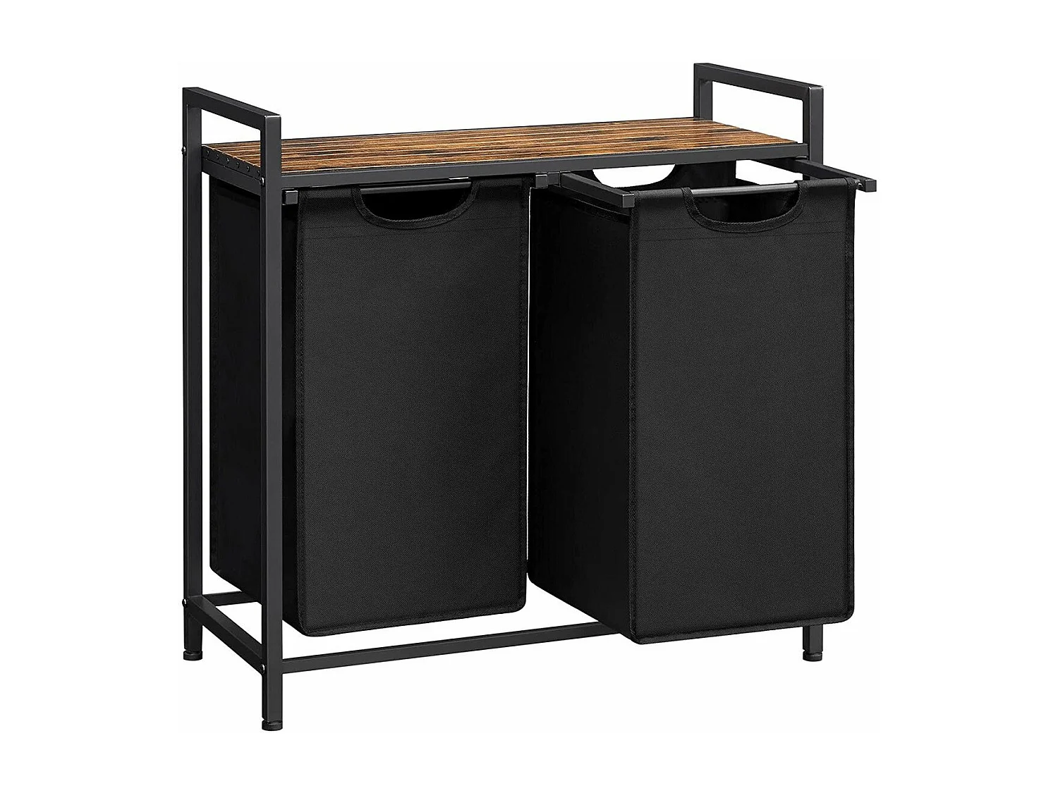 Panier à Linge avec 2 Sacs en Tissu Oxford Noir et Cadre Métal - L73 x H72 cm