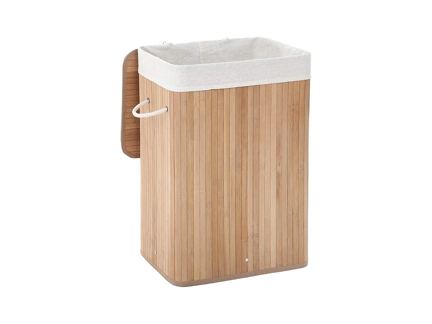 Panier à linge pliable en bambou avec 3 poignées, 72L - L40 x H60 cm