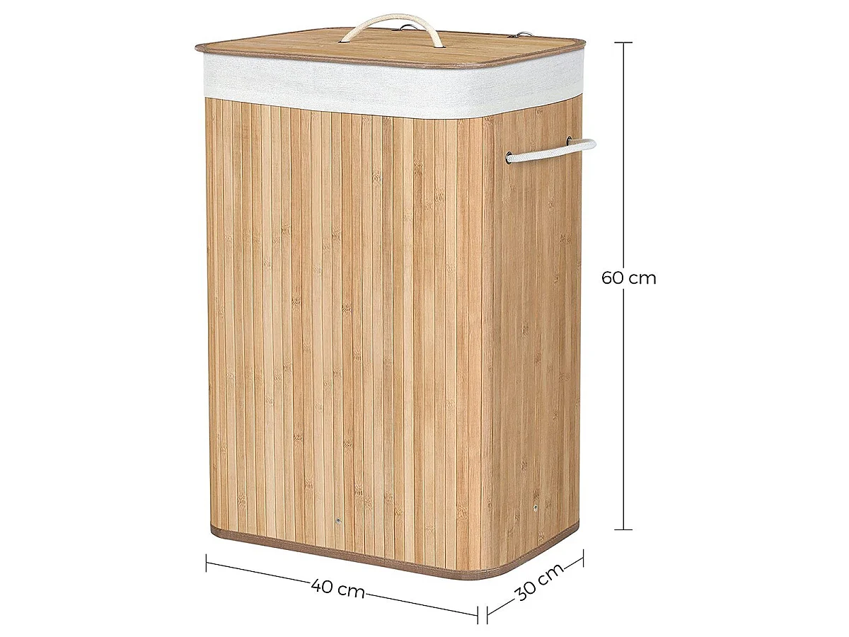 Składany kosz na pranie z bambusa z 3 uchwytami, 72 l - szer. 40 x wys. 60 cm