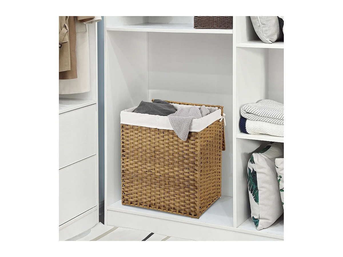 Portabiancheria pieghevole intrecciato a mano con coperchio e maniglie