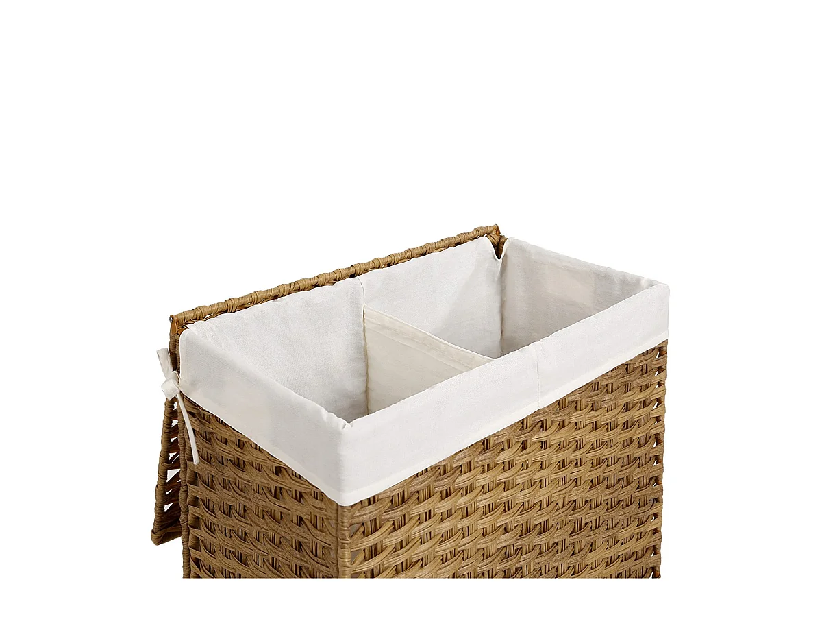 Portabiancheria pieghevole intrecciato a mano con coperchio e maniglie