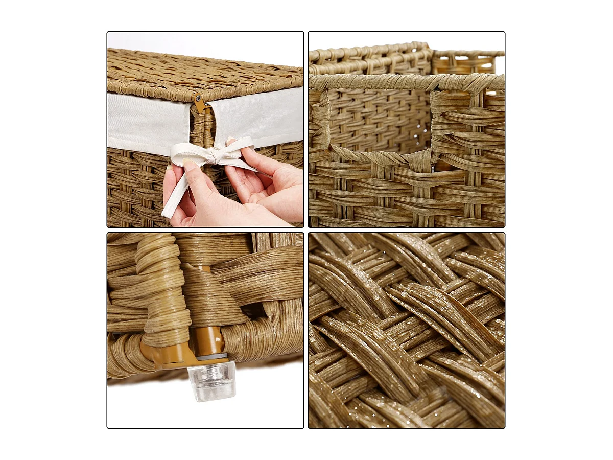 Portabiancheria pieghevole intrecciato a mano con coperchio e maniglie