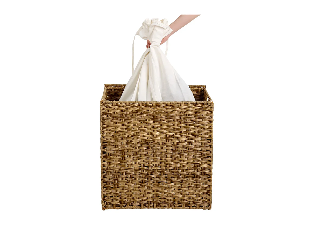 Portabiancheria pieghevole intrecciato a mano con coperchio e maniglie