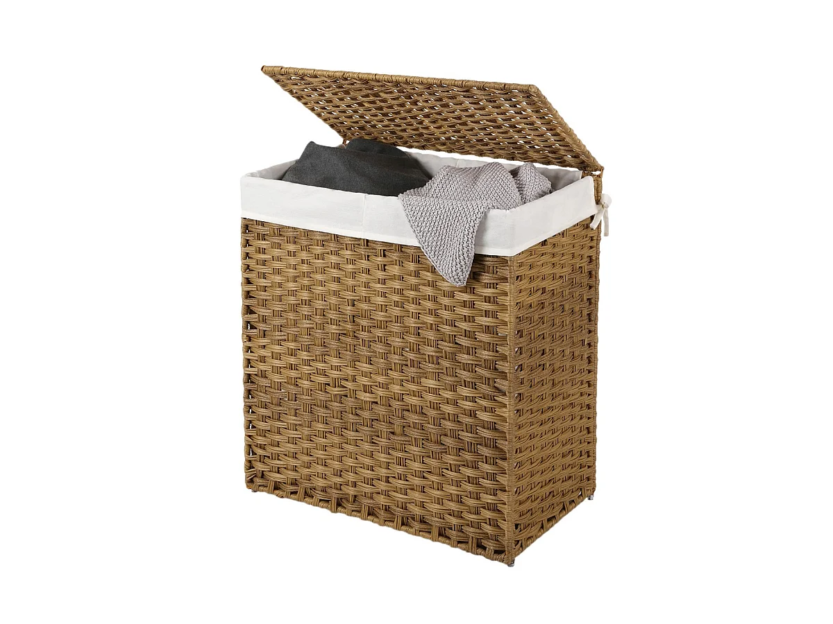 Portabiancheria pieghevole intrecciato a mano con coperchio e maniglie