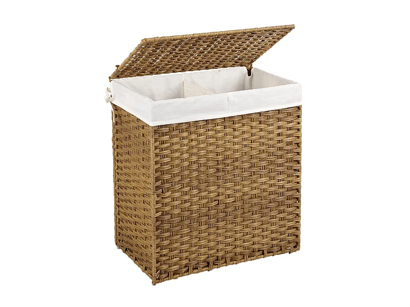 Portabiancheria pieghevole intrecciato a mano con coperchio e maniglie