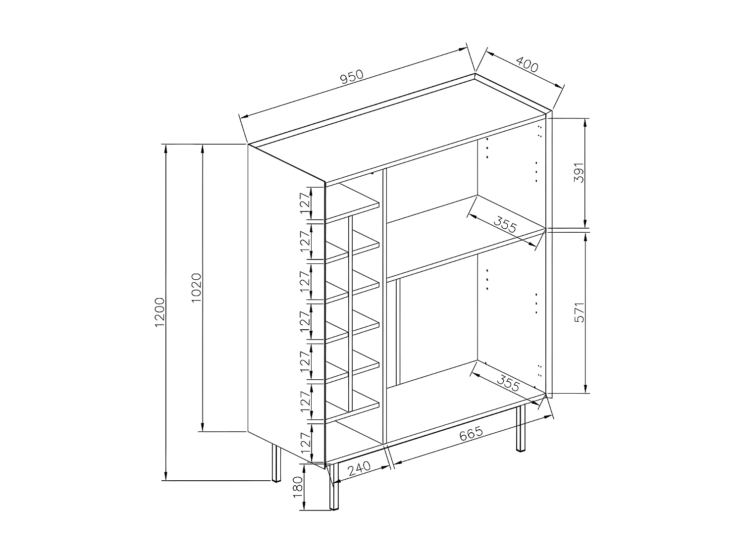 Meuble bar 3 portes Noir/Chêne - TEULAT ARISTA