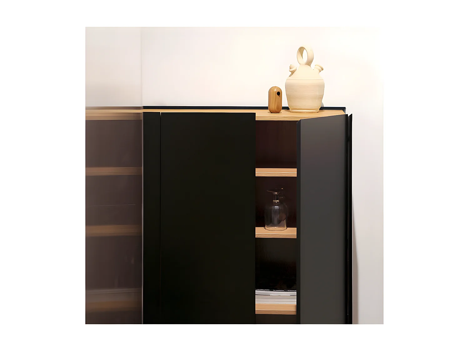 Meuble bar 3 portes Noir/Chêne - TEULAT ARISTA