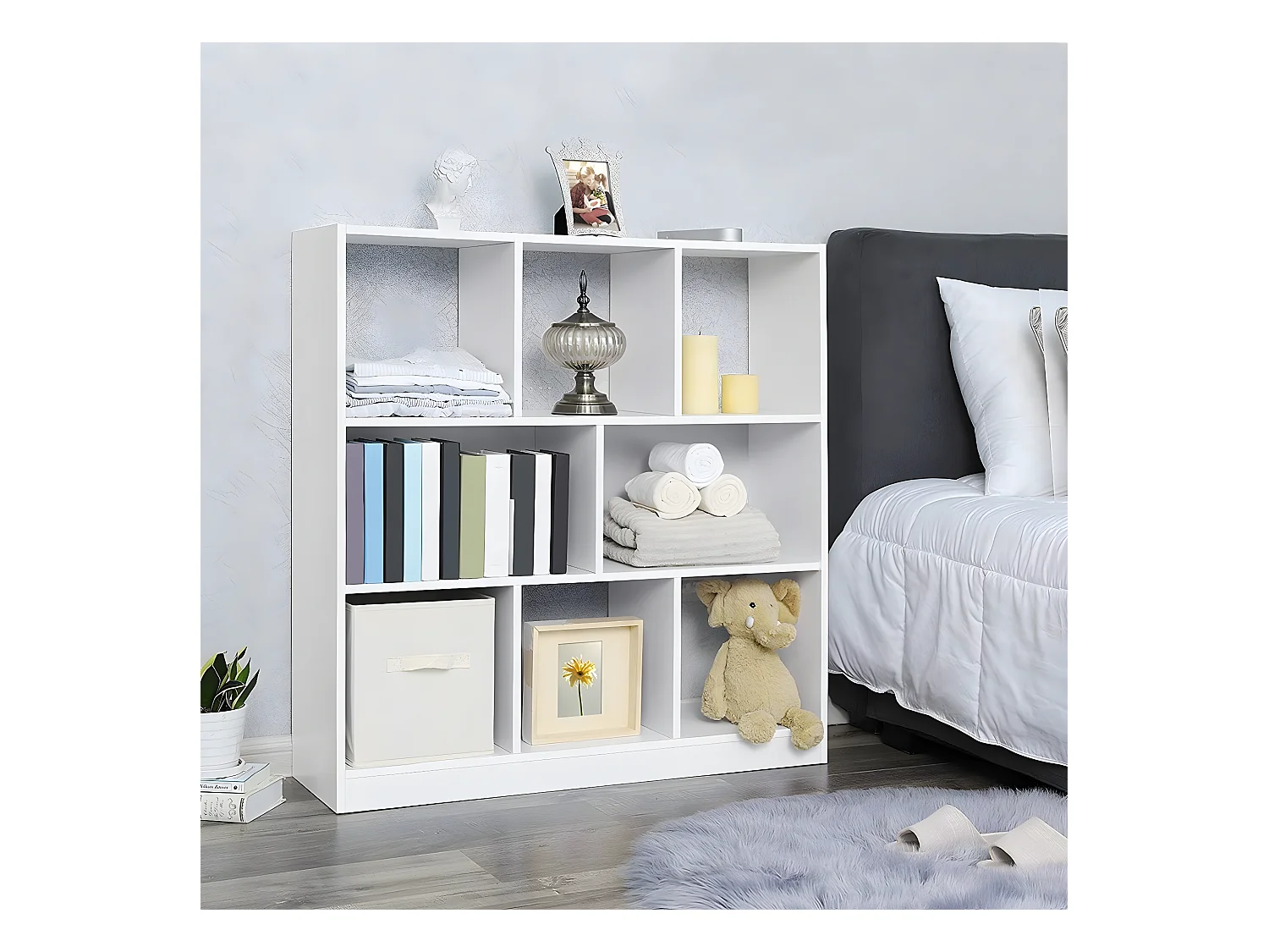 Bibliothèque blanche avec 8 cases de rangement ouvertes - L97,5 x H100 cm
