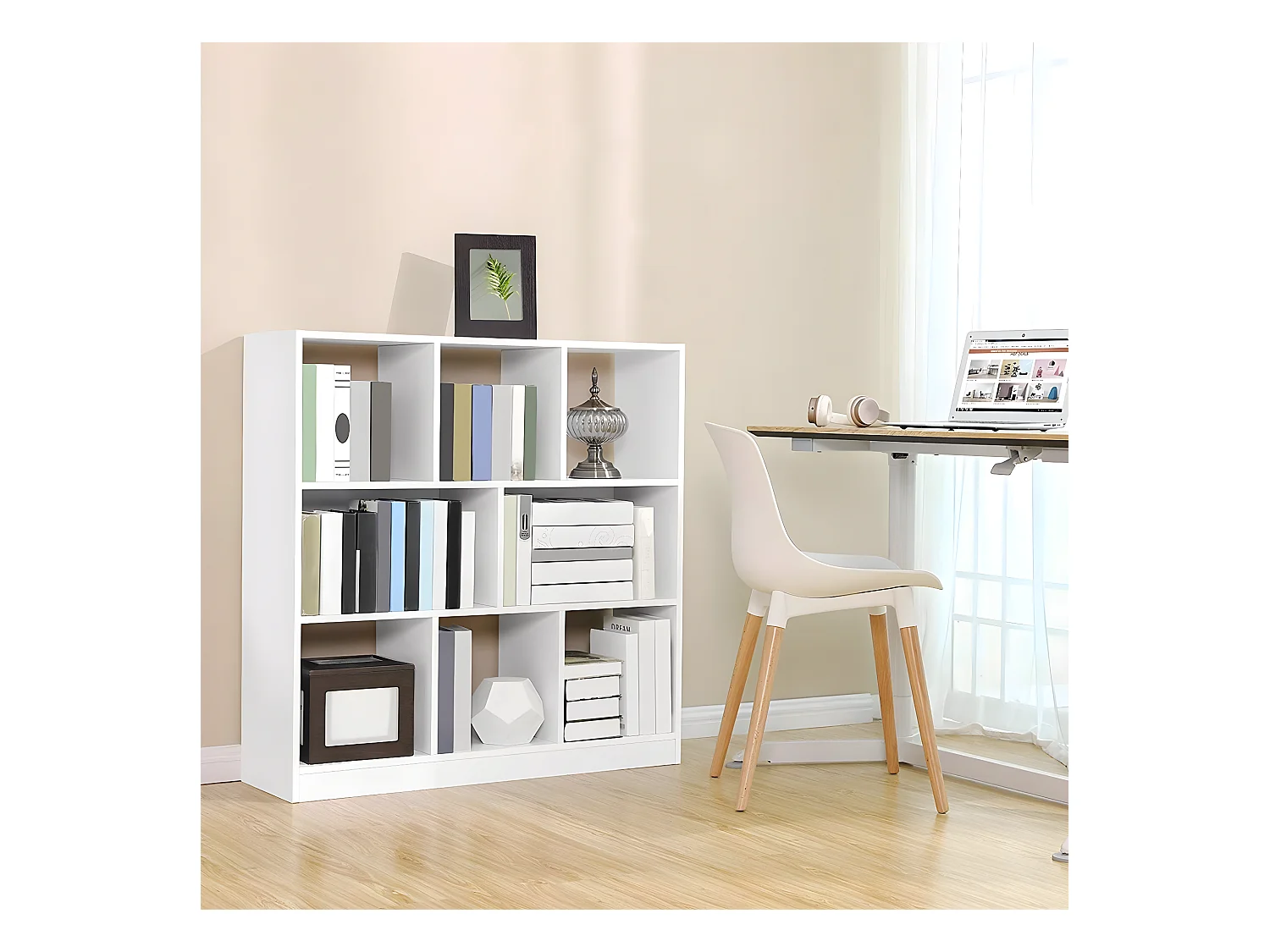 Bibliothèque blanche avec 8 cases de rangement ouvertes - L97,5 x H100 cm