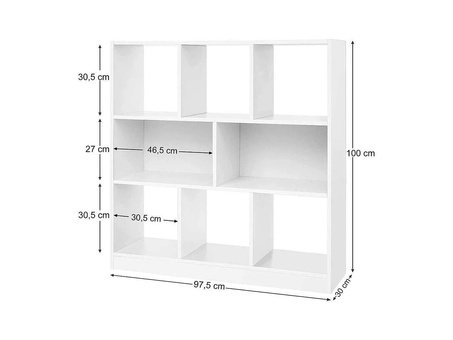 Bibliothèque blanche avec 8 cases de rangement ouvertes - L97,5 x H100 cm
