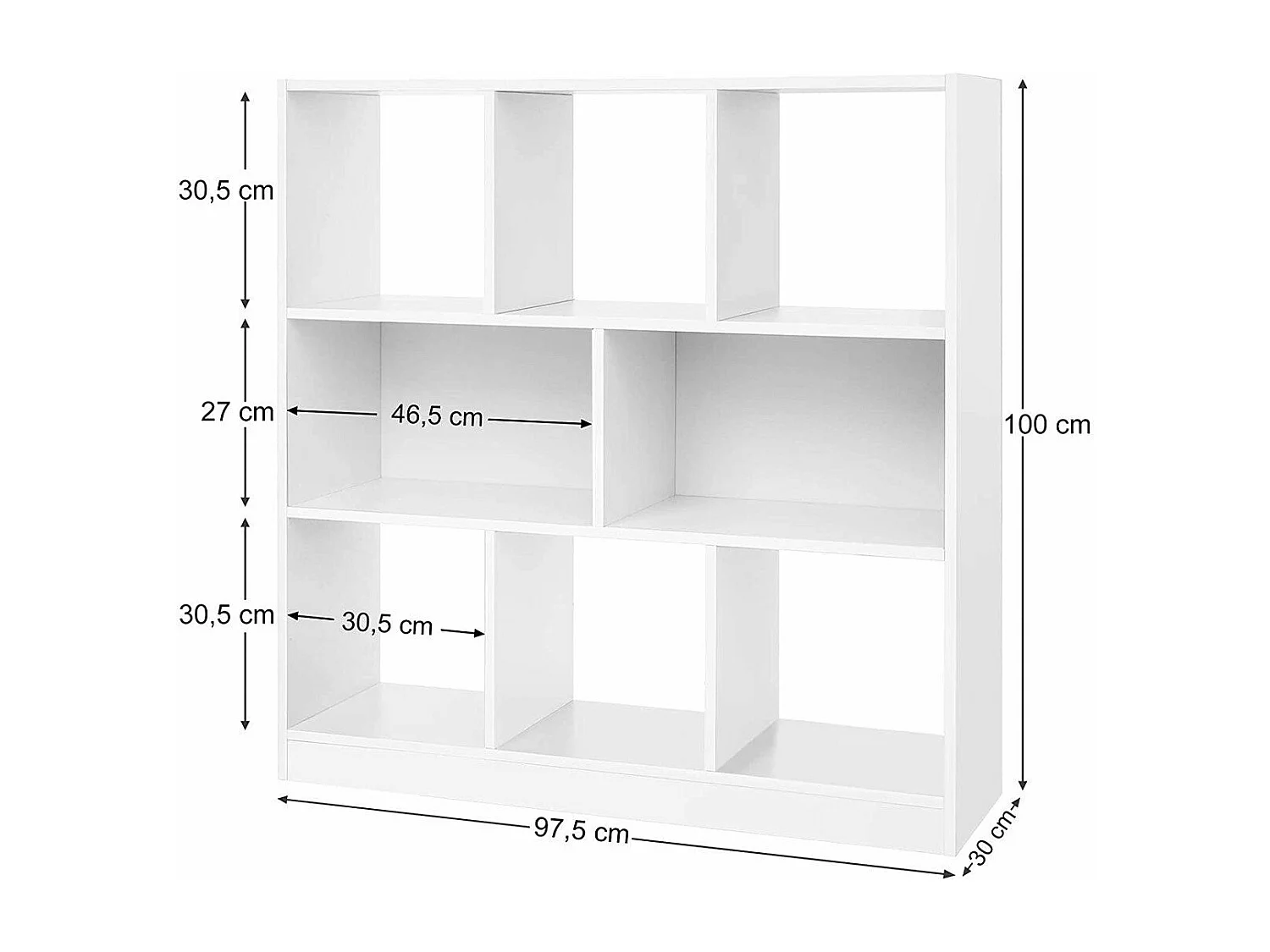 Biblioteca blanca con 8 compartimentos de almacenamiento abiertos - L97,5 x H100 cm
