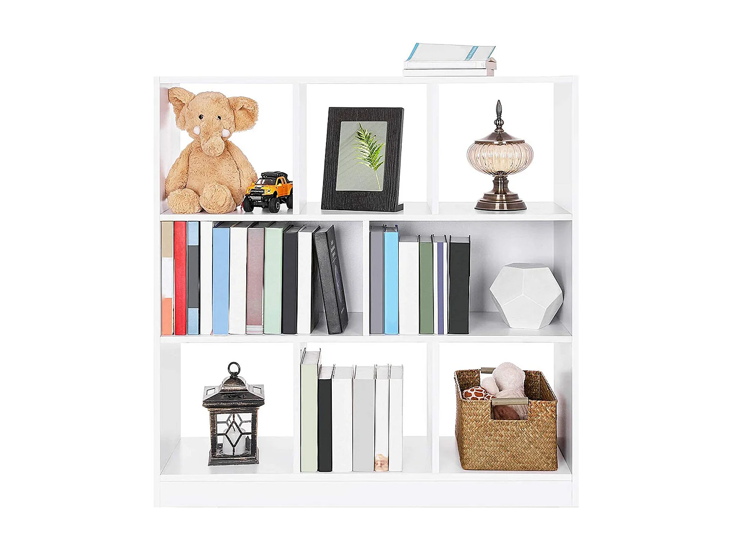 Biblioteca blanca con 8 compartimentos de almacenamiento abiertos - L97,5 x H100 cm