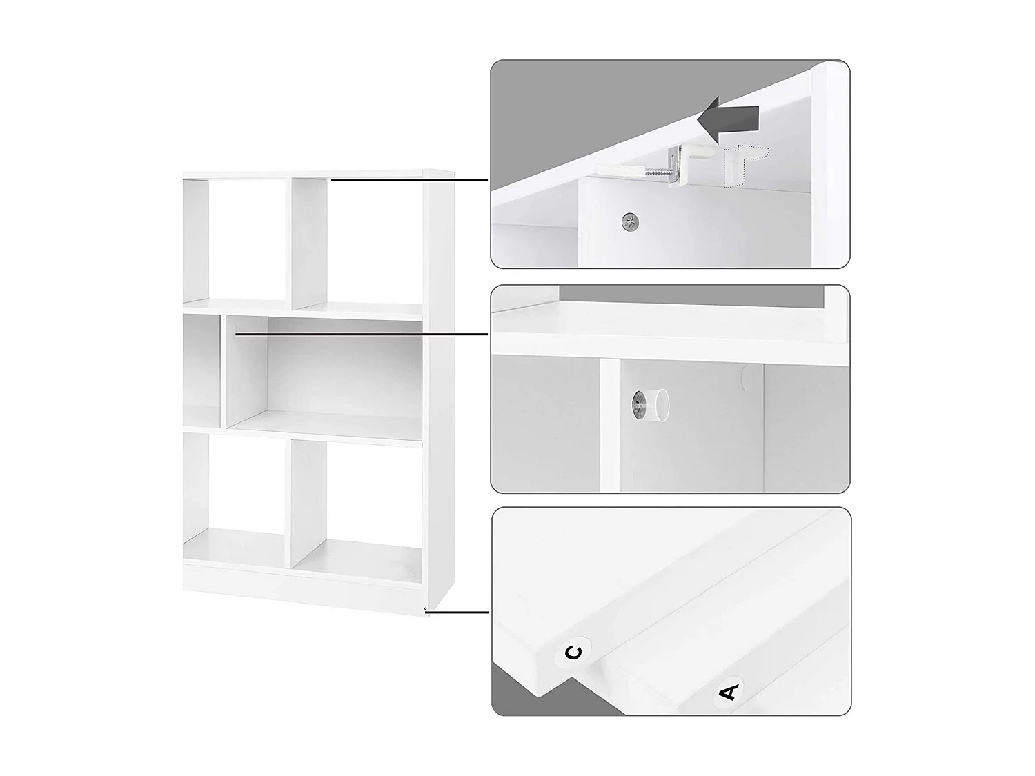 Biblioteca blanca con 8 compartimentos de almacenamiento abiertos - L97,5 x H100 cm