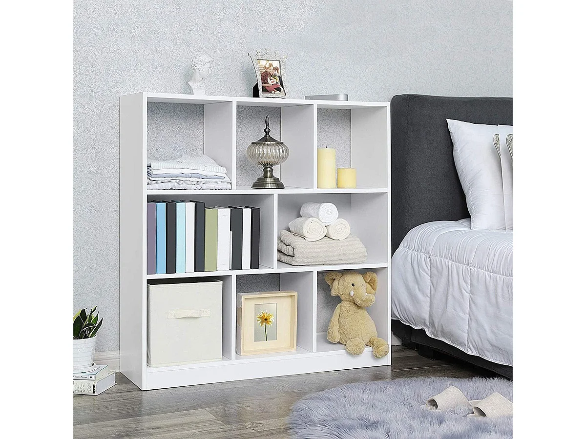 Weißes Bücherregal mit 8 offenen Ablagefächern - L97,5 x H100 cm