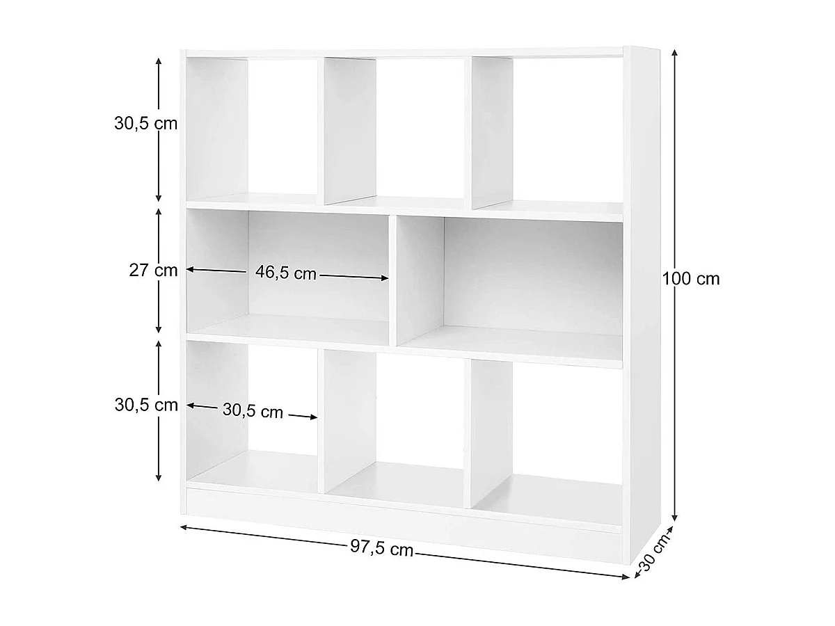 Weißes Bücherregal mit 8 offenen Ablagefächern - L97,5 x H100 cm