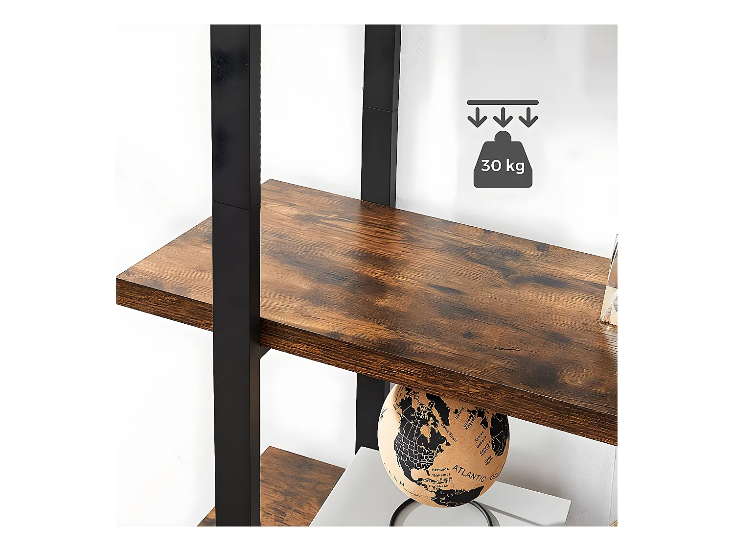 Biblioteca de 5 niveles en metal y efecto madera - L105 x 177,5 cm