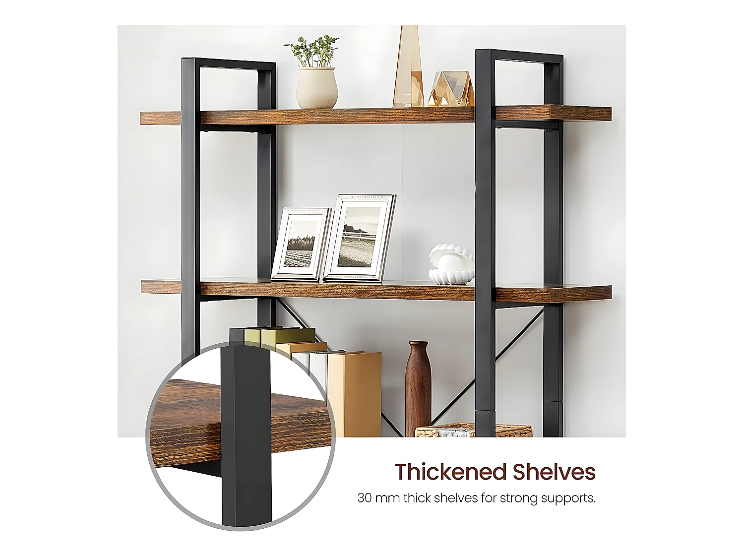 Biblioteca de 5 niveles en metal y efecto madera - L105 x 177,5 cm