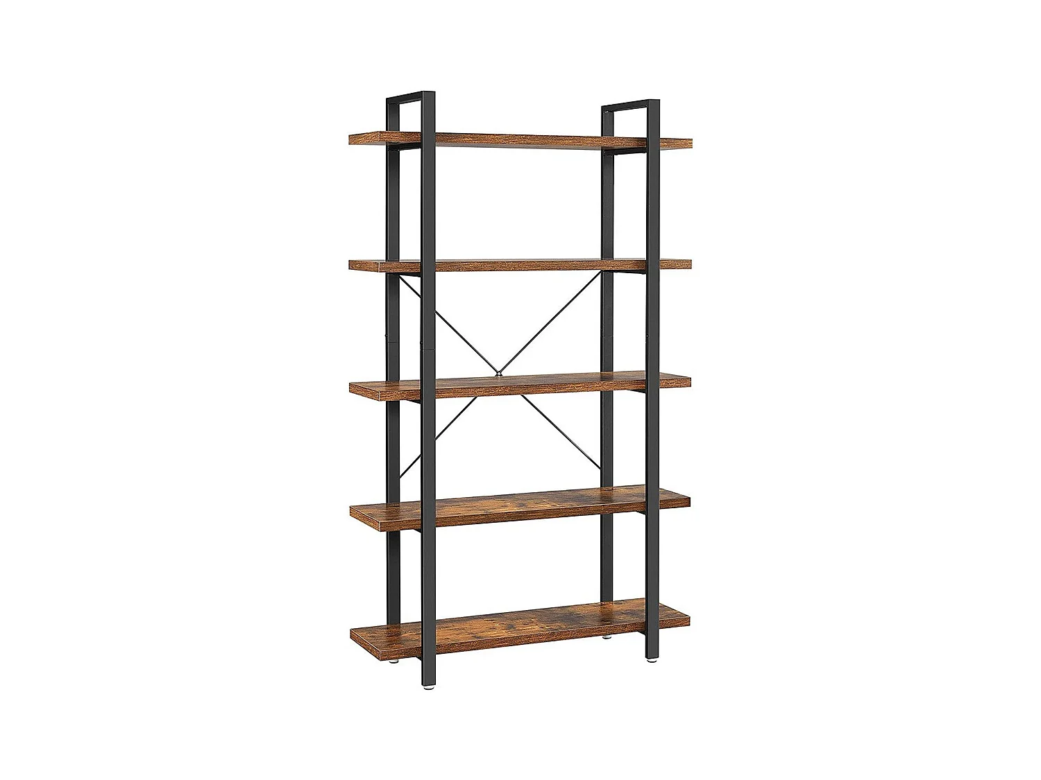 Bibliothèque à 5 niveaux en métal et effet bois - L105 x 177,5 cm