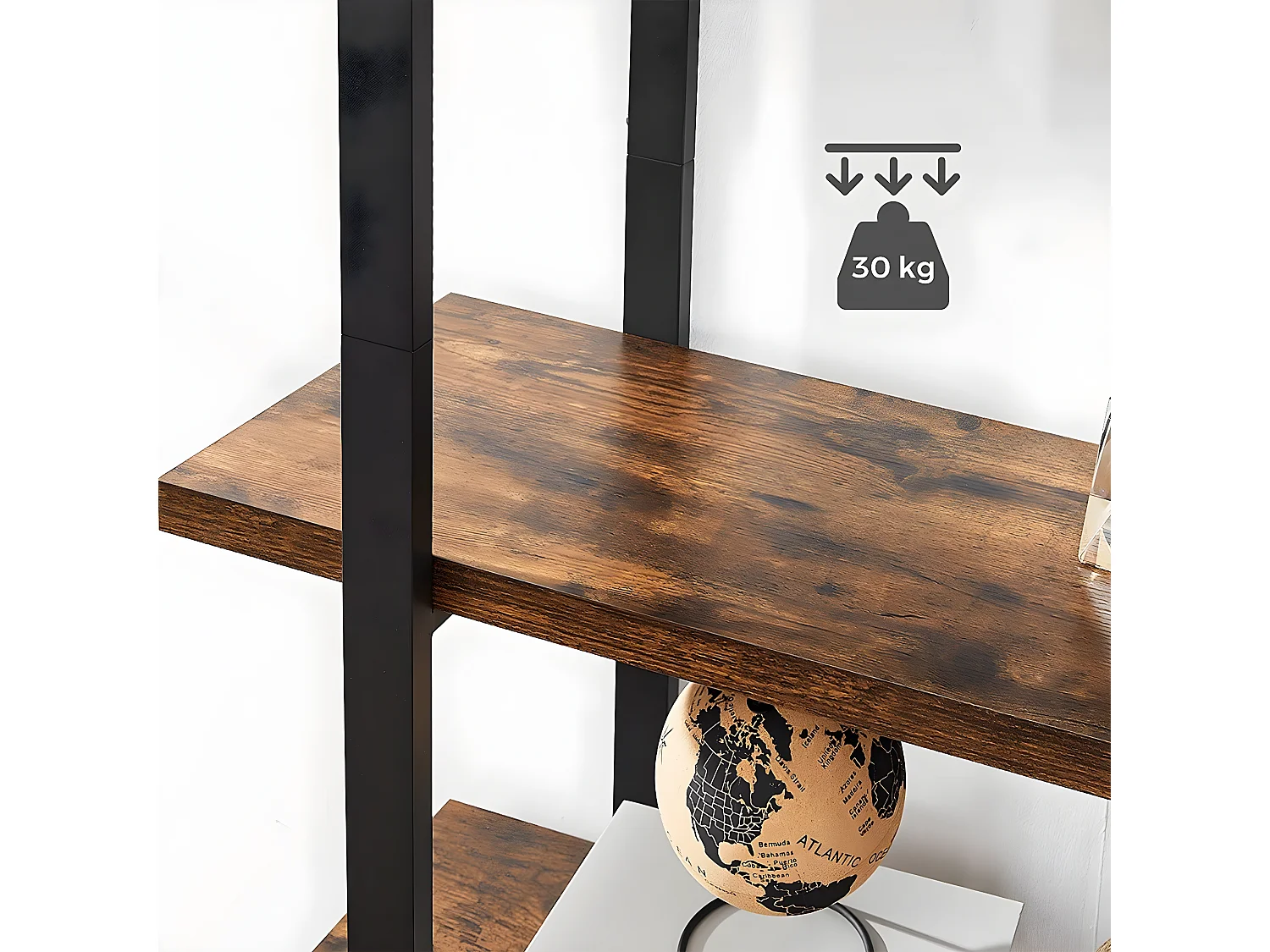 Bibliothèque à 5 niveaux en métal et effet bois - L105 x 177,5 cm