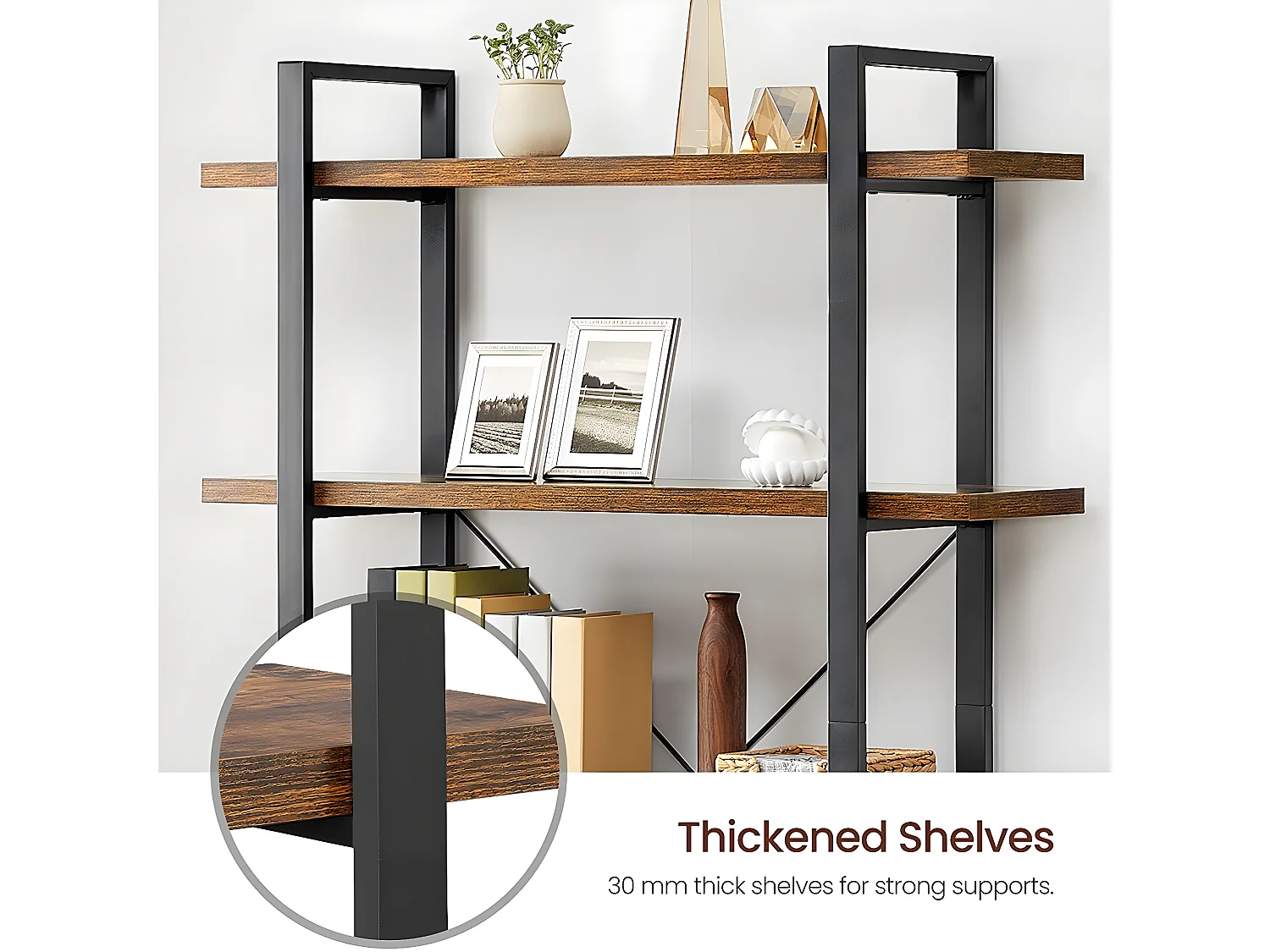 Bibliothèque à 5 niveaux en métal et effet bois - L105 x 177,5 cm