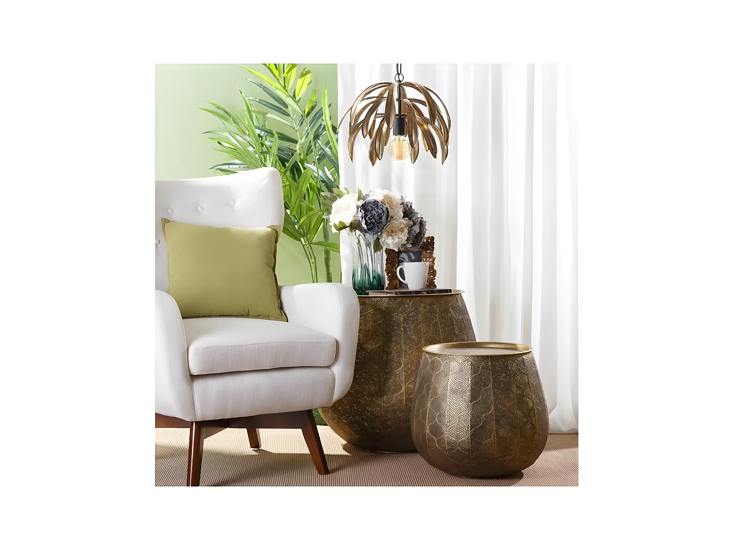 Duo de tables d'appoint ronde doré Métal - ZOSTA