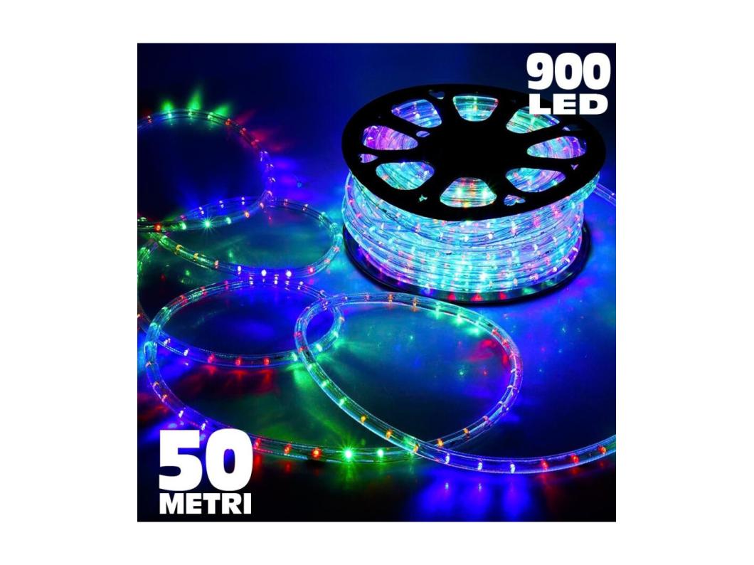 TUBO LUMINOSO 50 METRI MULTICOLORE PER USO ESTERNO CON CONTROLLER 8 GIOCHI LUCE
