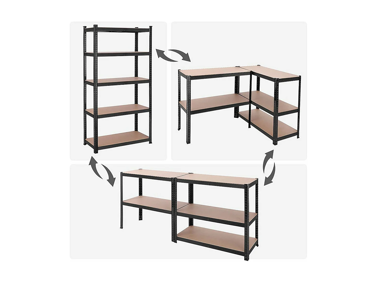 Regal im Industrial-Stil mit 5 Ebenen, umwandelbar in einen Schreibtisch - L90 x H180 cm