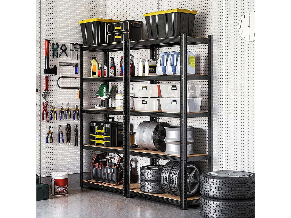 Regal im Industrial-Stil mit 5 Ebenen, umwandelbar in einen Schreibtisch - L90 x H180 cm