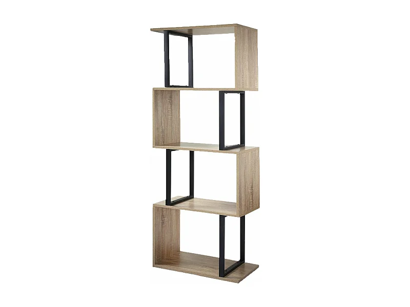 Bibliothèque 4 Niveaux Décor Bois et Montants Métal - H148 cm