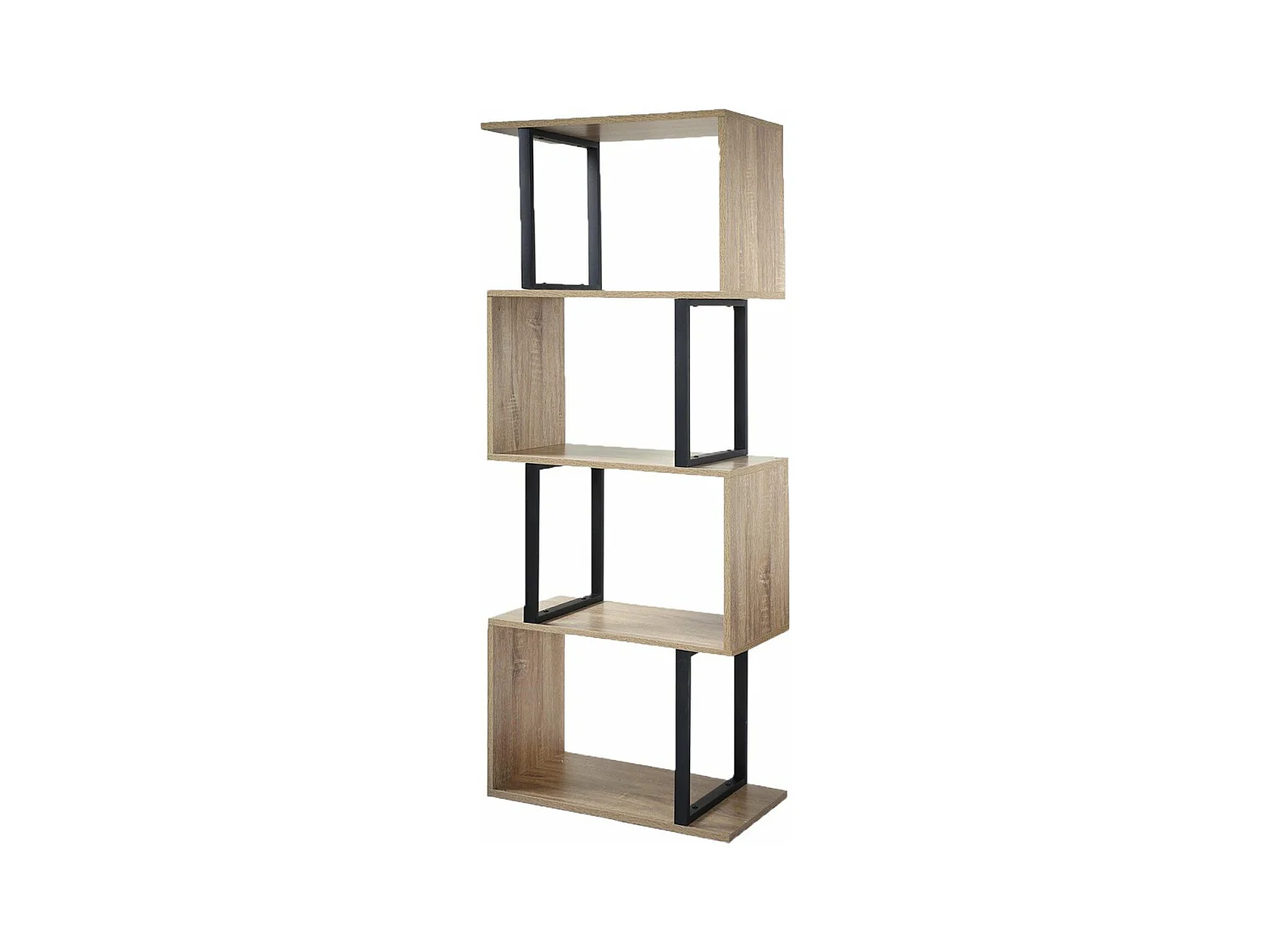 Bibliothèque 4 Niveaux Décor Bois et Montants Métal - H148 cm