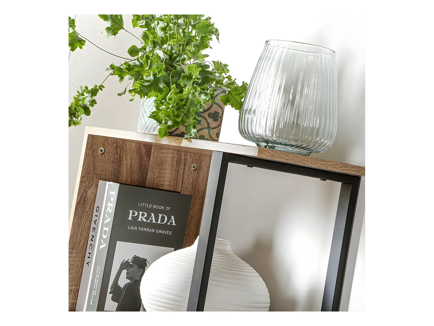 Bibliothèque 4 Niveaux Décor Bois et Montants Métal - H148 cm